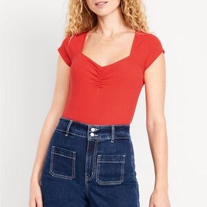 NWOT Old Navy Double-Layer Cinched Bodysuit (Bright Coral/L)